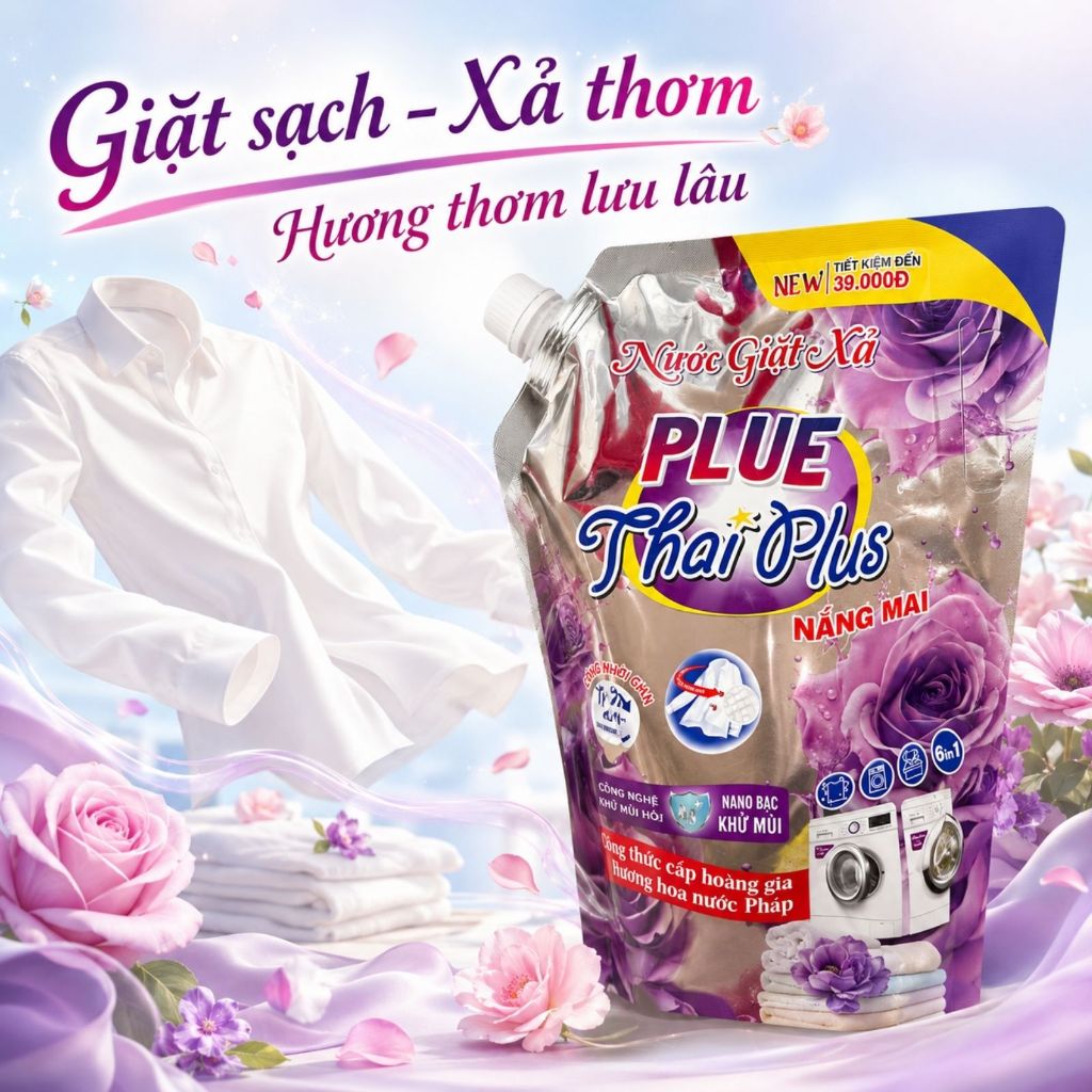 Thanh lý - 1 Thùng 6 Túi Nước Giặt Xả ThaiPlus 2000ml/túi Siêu Đậm Đặc Thơm Lâu Tiết Kiệm