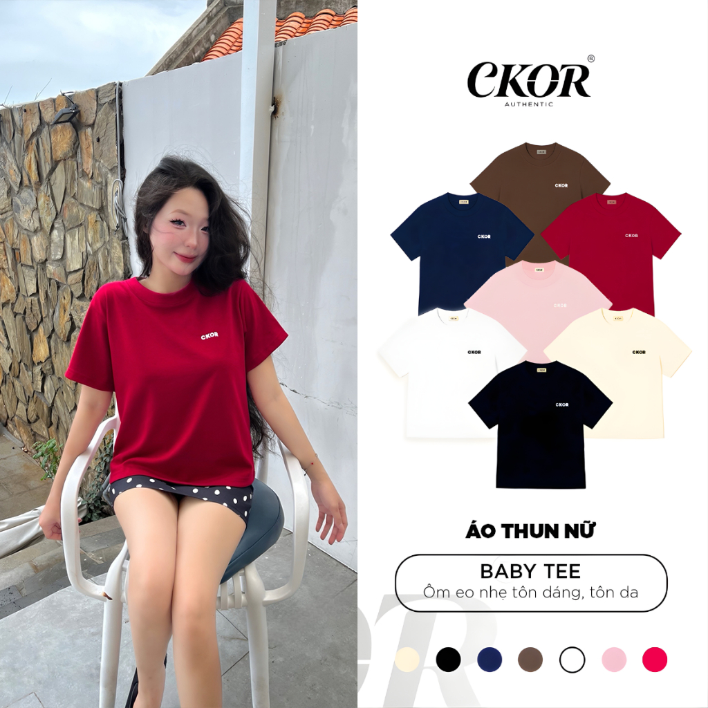 [Sale mẫu mới] Áo Thun Nữ Baby Tee logo CKOR ôm eo nhẹ PREMIUM COTTON form tôn dáng tôn da