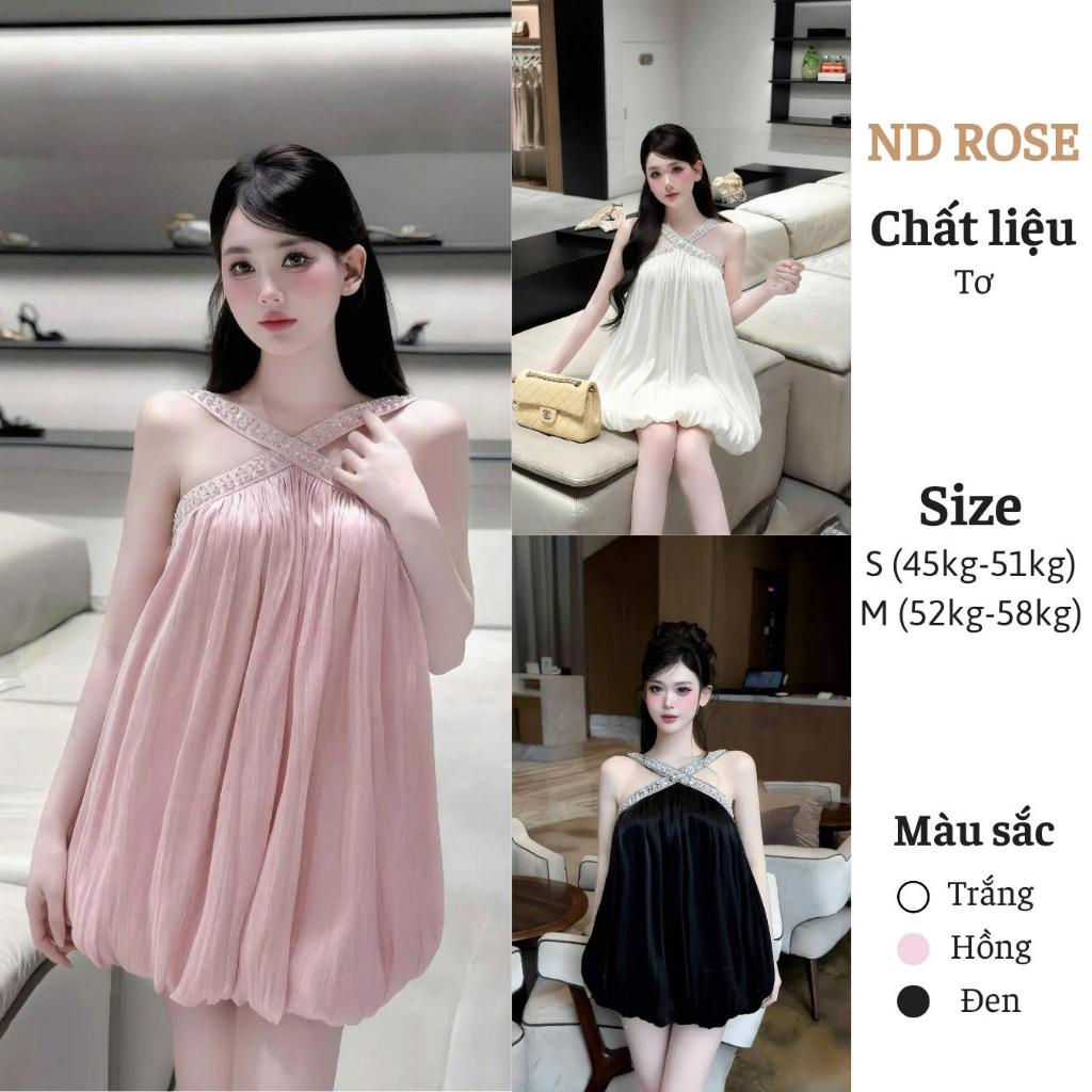 Đầm Cổ Yếm Dáng Bí Vải Tơ Nhũ Lấp Lánh Kèm Quần - NDB8