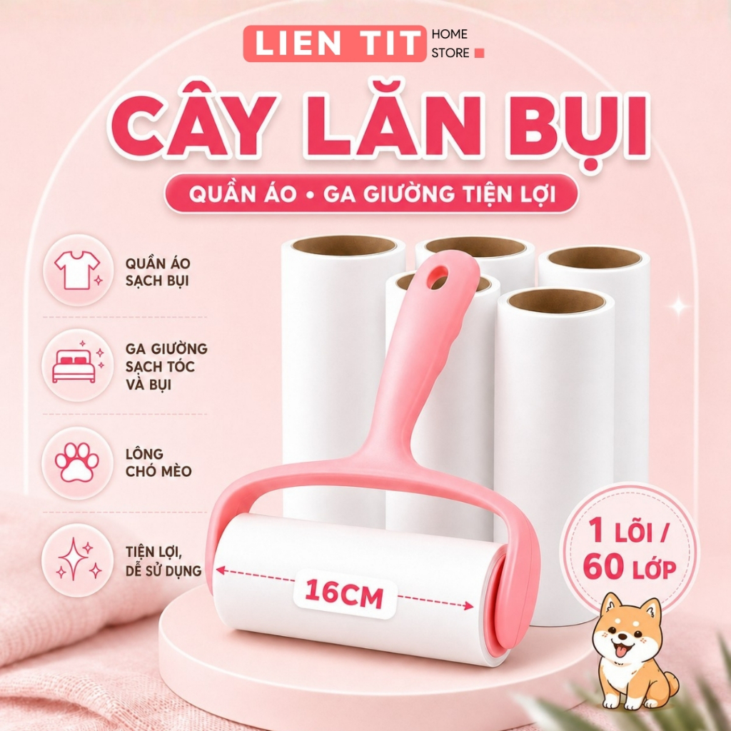 Cây Lăn Bụi Làm Sạch Quần Áo, Chăn Ga, Đệm Sofa, Thanh Lăn Lông Chó Mèo, Lõi Lăn Bụi Dự Phòng 60 Lớp