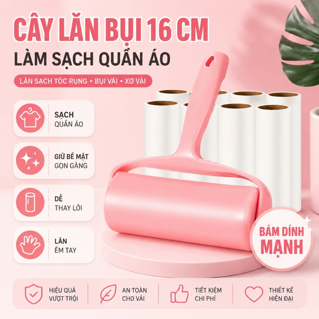 Cây Lăn Bụi Làm Sạch Quần Áo, Chăn Ga, Đệm Sofa, Thanh Lăn Lông Chó Mèo, Lõi Lăn Bụi Dự Phòng 60 Lớp
