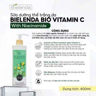 (Hàng Công Ty) Sữa Dưỡng Thể Bielenda Bio Vitamin C Moisturizing Brightening Body Milk With Niacinamide 400ml
