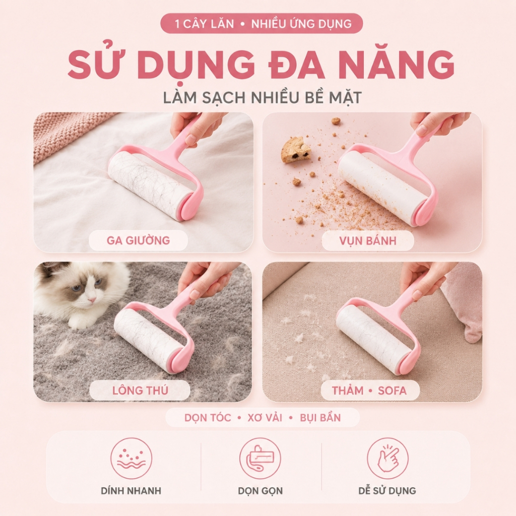 Cây Lăn Bụi Quần Áo, Thanh Lăn Bụi Lông Chó Mèo, Ga Giường, Sofa Có Lõi Thay Thế 10cm, 16cm