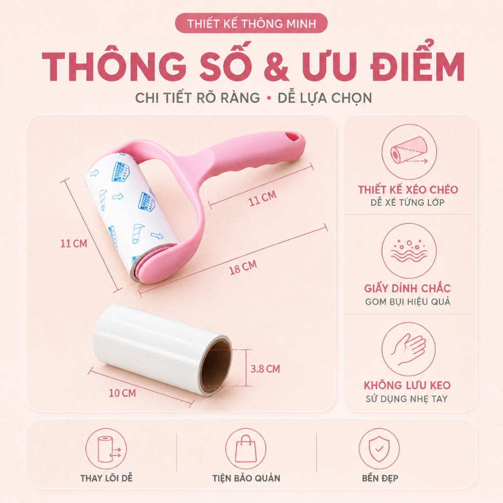 Cây Lăn Bụi Quần Áo, Thanh Lăn Bụi Lông Chó Mèo, Ga Giường, Sofa Có Lõi Thay Thế 10cm, 16cm