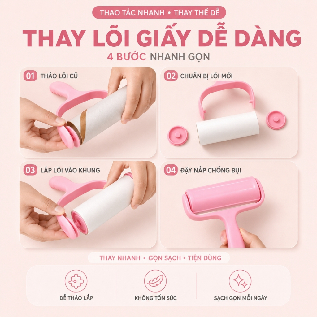 Cây Lăn Bụi Quần Áo, Thanh Lăn Bụi Lông Chó Mèo, Ga Giường, Sofa Có Lõi Thay Thế 10cm, 16cm