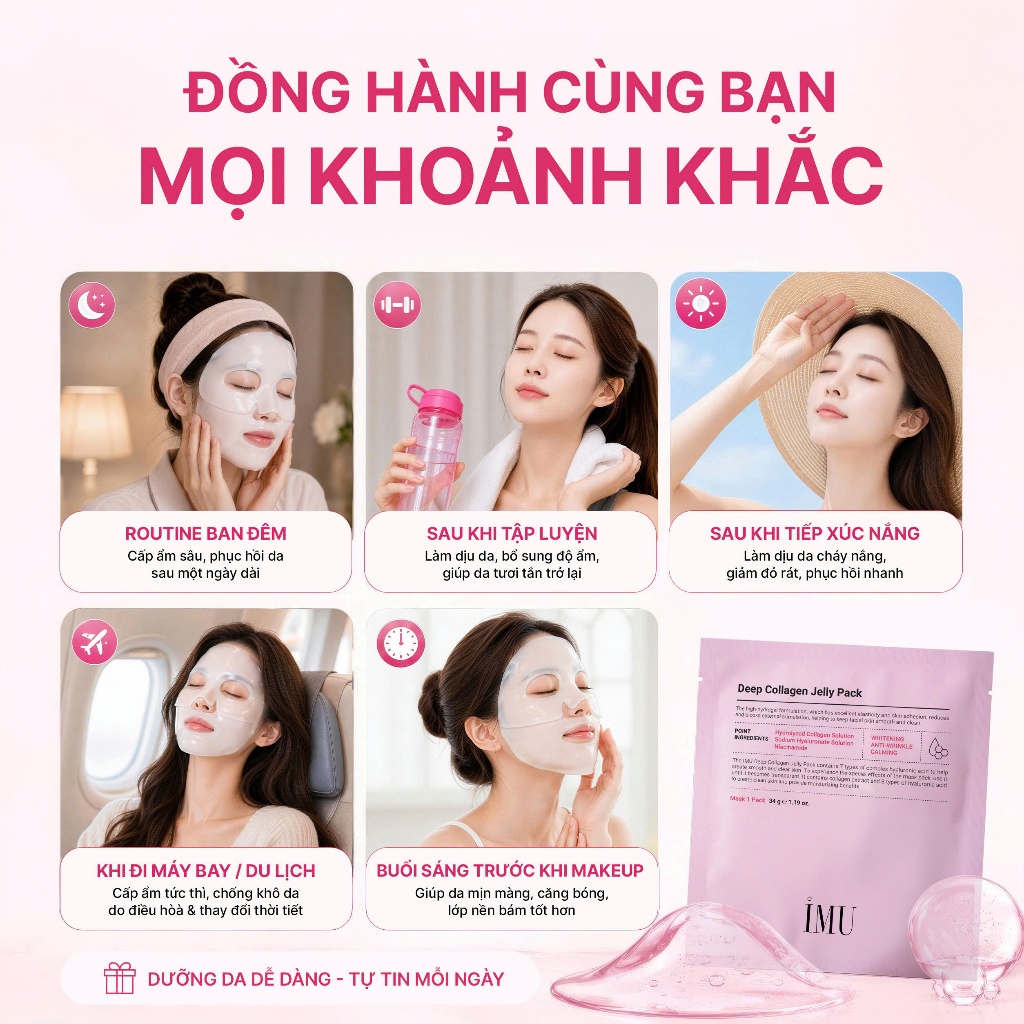 Combo 2 Hộp Mặt Nạ Thạch IMU Deep Collagen Jelly Pack Cấp Ẩm, Phục Hồi, Dưỡng Sáng, Ngừa Lão Hóa Mờ Nhăn