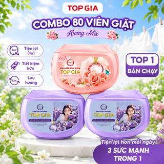 [Combo 2 Hộp] Viên giặt xả TopGia 3in1 hương hoa hồng và lavender, siêu tiết kiệm, lưu hương 72h