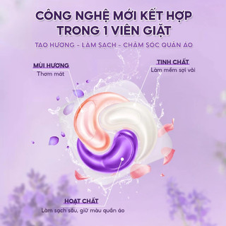 [Combo 2 Hộp] Viên giặt xả TopGia 3in1 hương hoa hồng và lavender, siêu tiết kiệm, lưu hương 72h