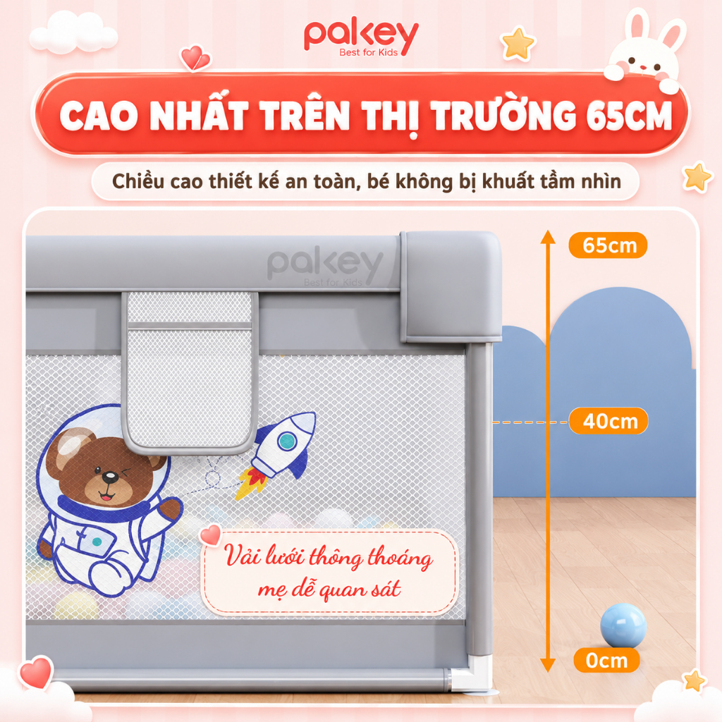 Quây Bóng Cho Bé Pakey, Quây Vải Nhà Bóng Cho Bé Khung INOX Chống Gỉ, Vải Oxford Dày Dặn Có Đế Hít Chân Không
