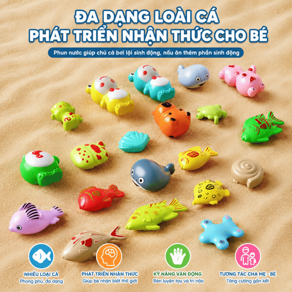 Bộ Đồ Chơi Câu Cá Nam Châm Cho Bé Kèm Bể, Cần Câu Và Vợt Cá – Rèn Luyện Khéo Léo, Tương Tác Gia Đình