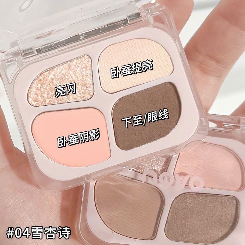 🌸 BẢNG PHẤN MẮT 4 Ô NOVO – TONE HỒNG NÂU NGỌT NGÀO TỰ NHIÊN , DỄ PHỐI MÀU 🌸NoVo 9049