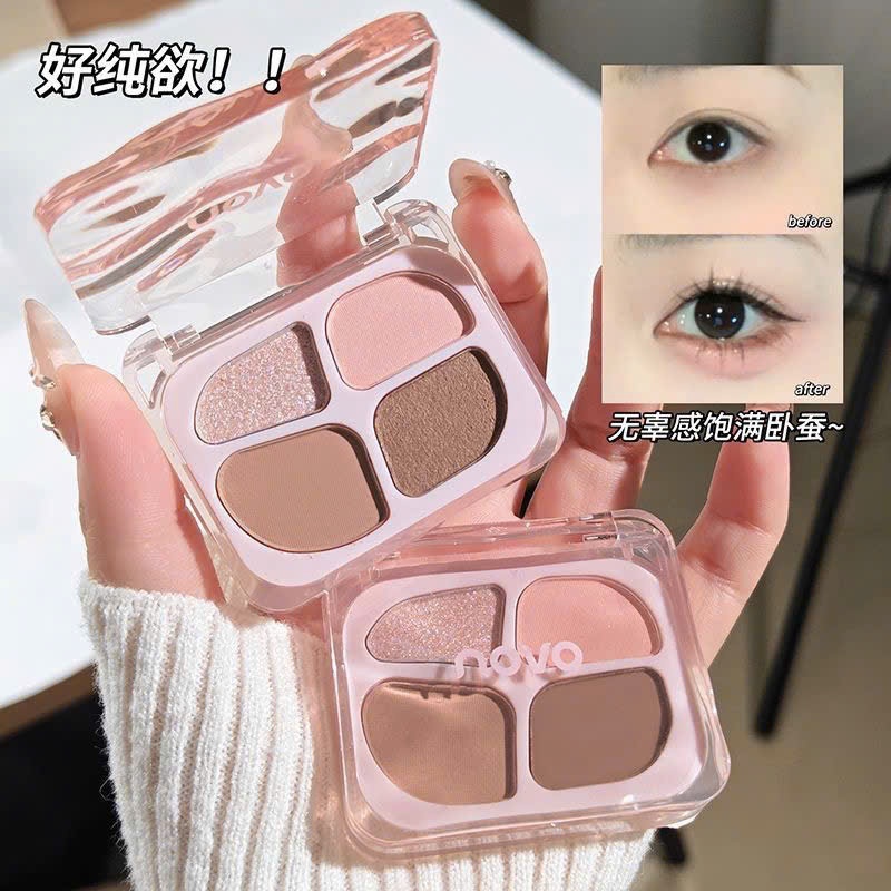 🌸 BẢNG PHẤN MẮT 4 Ô NOVO – TONE HỒNG NÂU NGỌT NGÀO TỰ NHIÊN , DỄ PHỐI MÀU 🌸NoVo 9049