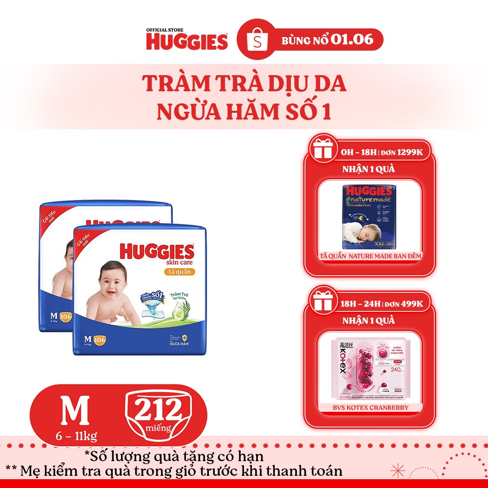 [KOL LIVE] Combo 2 Tã quần Huggies Skincare Mega Jumbo M106/L96+8/XL84+4/XXL76+4