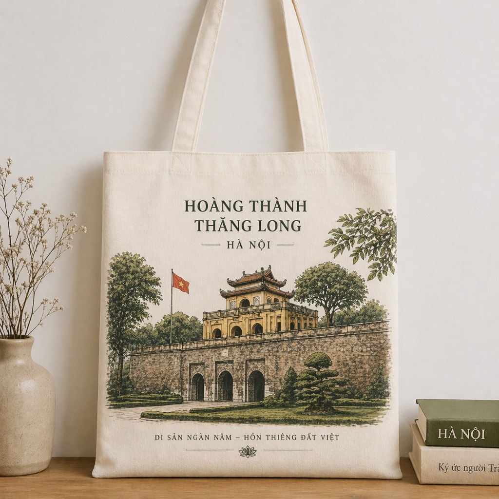 Túi tote có khóa in hình HÀ NỘI VIỆT NAM ĐẶC SẮC túi vải canvas đeo vai HÀ NỘI  kích thước 35x40cm tota0319