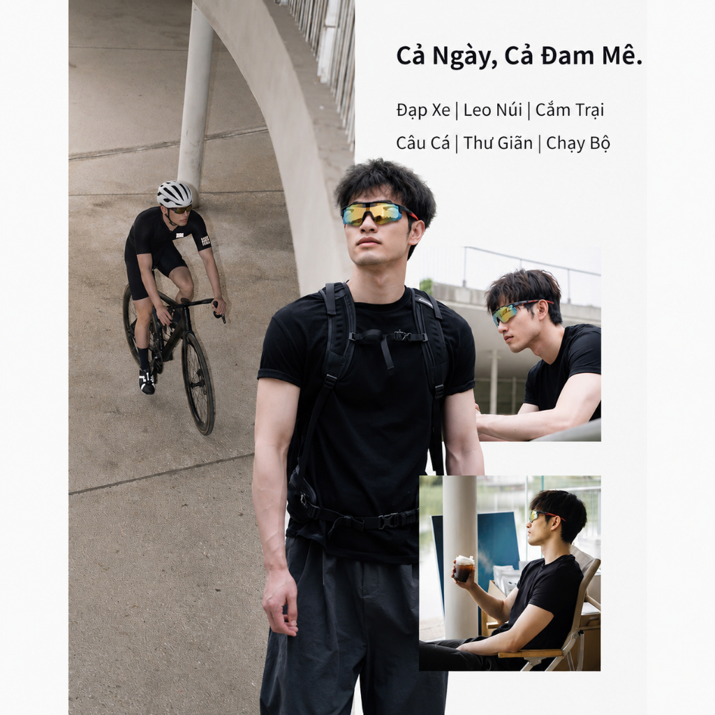 Kính mặt thể thao phân cực chống tia cực tím chống bụi, cực nhẹ thời trang nam nữ kính râm chạy bộ, đạp xe, leo núi