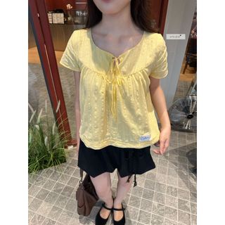 𝐂𝐡𝐢𝐜𝐤𝐢𝐞 𝐁𝐚𝐛𝐲𝐝𝐨𝐥𝐥 - Áo babydoll nữ, áo sơ mi kiểu thiết kế form suông tay ngắn phối nơ nhien.official NAS00061