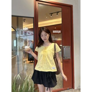 𝐂𝐡𝐢𝐜𝐤𝐢𝐞 𝐁𝐚𝐛𝐲𝐝𝐨𝐥𝐥 - Áo babydoll nữ, áo sơ mi kiểu thiết kế form suông tay ngắn phối nơ nhien.official NAS00061