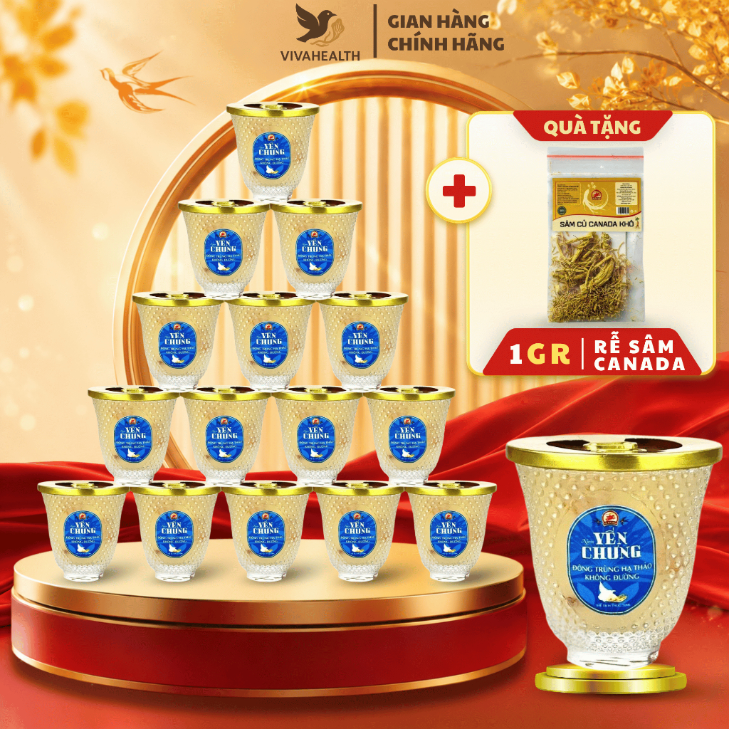 Combo 16 Ly Yến Chưng Vị Đông Trùng Hạ Thảo, Vị Đường Phèn HEALWA 70ml - Ly Thủy Tinh Cao Cấp