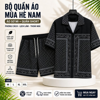 bộ quần áo ngắn tay nam họa tiết mặc ở nhà mặc cực đẹp, áo sơ mi nam chất vải lụa thoáng mát PLN N13