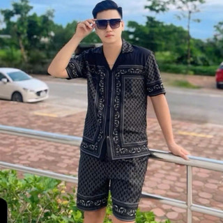 bộ quần áo ngắn tay nam họa tiết mặc ở nhà mặc cực đẹp, áo sơ mi nam chất vải lụa thoáng mát PLN N13