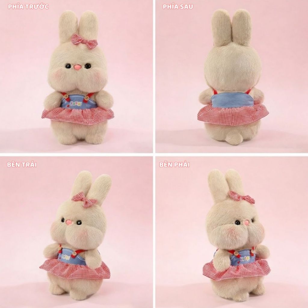 Gấu Bông Thỏ Mun Má Phính Mặc Váy Yếm Siêu Cute, Thỏ Nhồi Bông Lông Xám Cao Cấp Mềm Mại Quà Tặng Cho Bé,Bạn Gái
