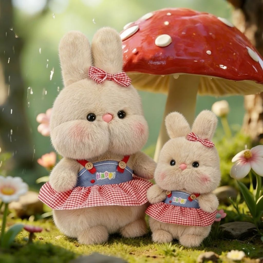 Gấu Bông Thỏ Mun Má Phính Mặc Yếm Siêu Dễ Thương, Thỏ Bông Má Béo Mềm Mại Quà Tặng Đáng Yêu Cho Bé,Bạn Gái