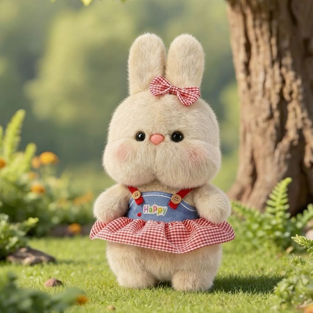 Gấu Bông Thỏ Mun Má Phính Mặc Yếm Siêu Dễ Thương, Thỏ Bông Má Béo Mềm Mại Quà Tặng Đáng Yêu Cho Bé,Bạn Gái