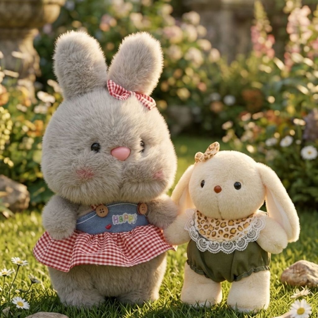 Gấu Bông Thỏ Mun Má Phính Mặc Yếm Siêu Dễ Thương, Thỏ Bông Má Béo Mềm Mại Quà Tặng Đáng Yêu Cho Bé,Bạn Gái