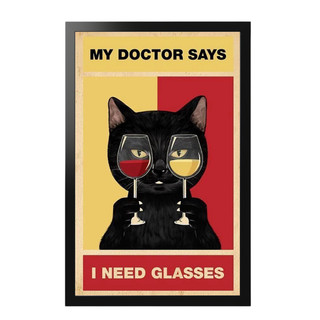 Tranh Mèo Decor Không Gian Quán - Cat & Wine/ Cat & Glass - Tranh Dán Tường, Có Sẵn Keo