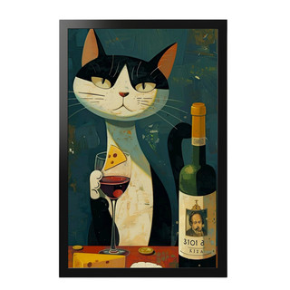 Tranh Mèo Decor Không Gian Quán - Cat & Wine/ Cat & Glass - Tranh Dán Tường, Có Sẵn Keo