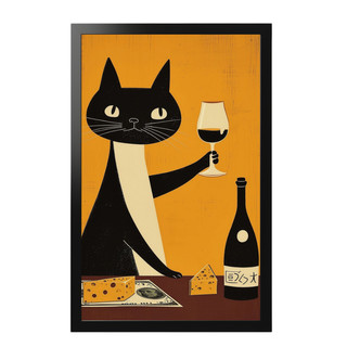 Tranh Mèo Decor Không Gian Quán - Cat & Wine/ Cat & Glass - Tranh Dán Tường, Có Sẵn Keo