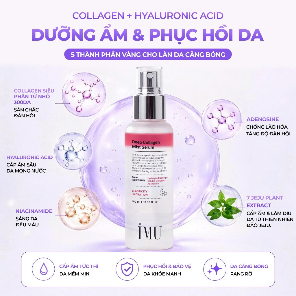 Serum Dạng Xịt IMU Deep Collagen Cấp Ẩm Sâu, Dưỡng Căng Bóng Da, Tăng Đàn Hồi Da 100ml