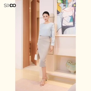 Chân váy bút chì cạp cách điệu SIXDO (Light Grey Woven Pencil Skirt)