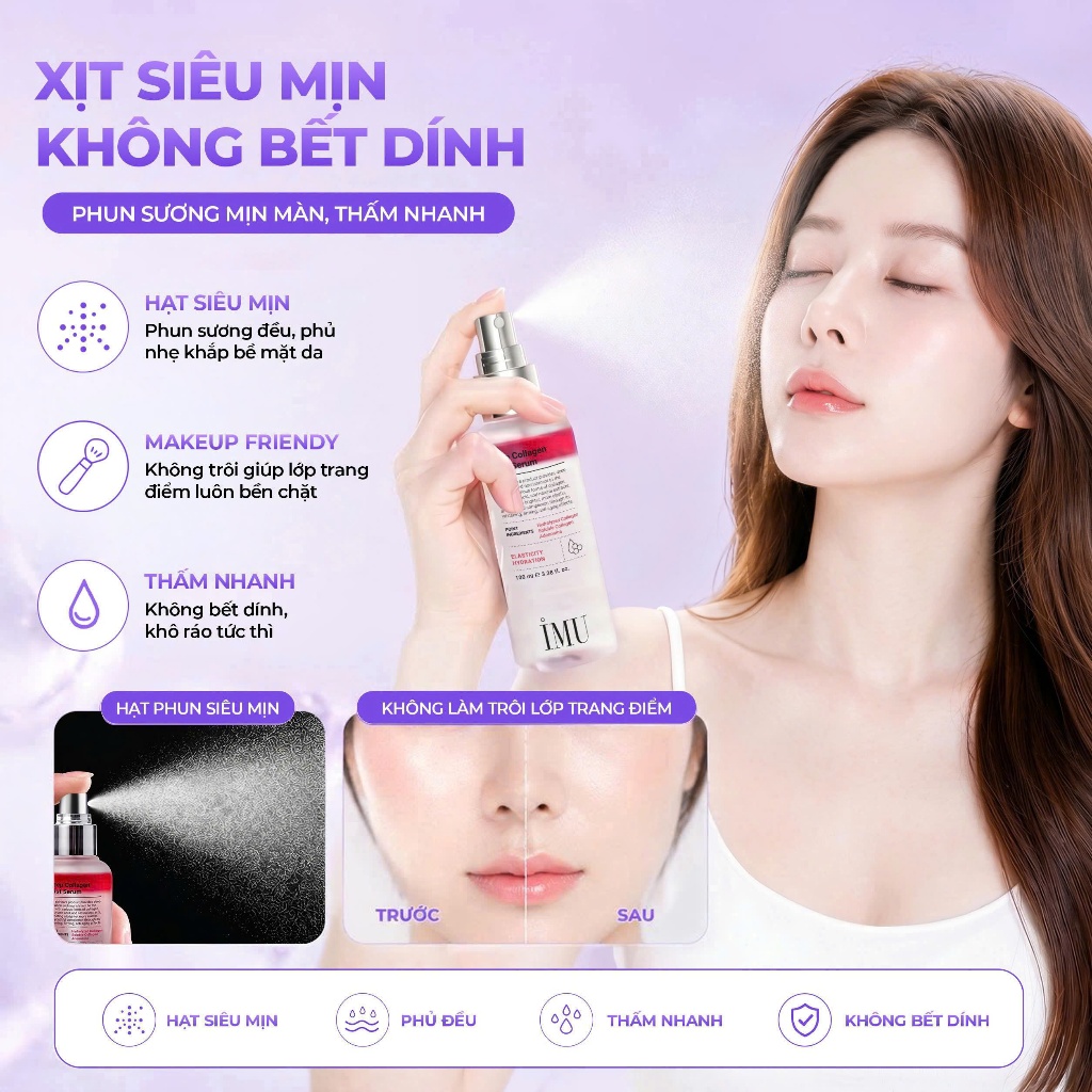 Serum Dạng Xịt IMU Deep Collagen Cấp Ẩm Sâu, Dưỡng Căng Bóng Da, Tăng Đàn Hồi Da 100ml