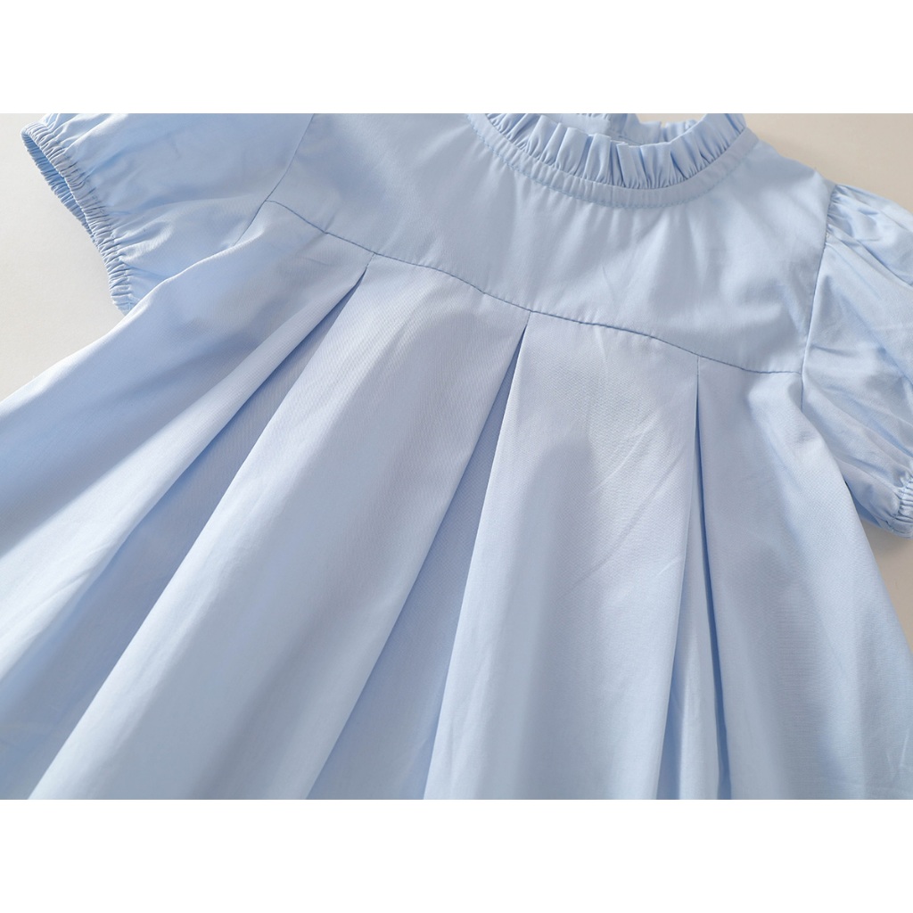 Váy Bé Gái, Váy Bé Gái Thiết Kế Tiểu Thư Phối Tay Bồng Cổ Bèo Chất Liệu Cotton Mặc Hàng Ngày