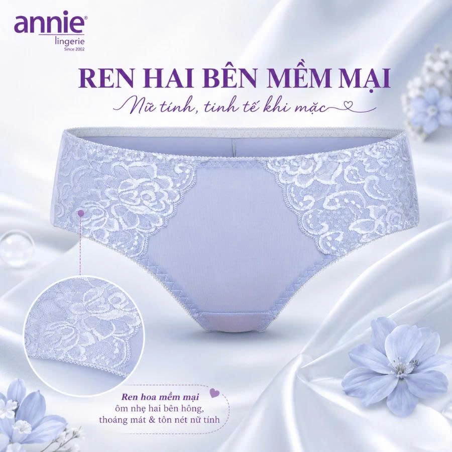 Quần lót nữ không viền sau annie QE 2178 không vết hằn, co giãn 4 chiều, lưng thấp có ren
