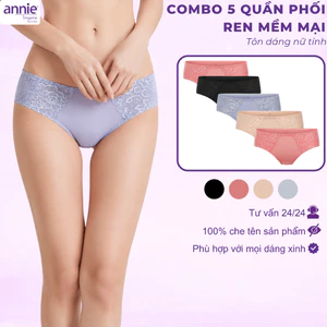 Combo 5 quần lót nữ phối ren annie QE2178 không vết hằn, co giãn 4 chiều, lưng thấp mặc thoải mái