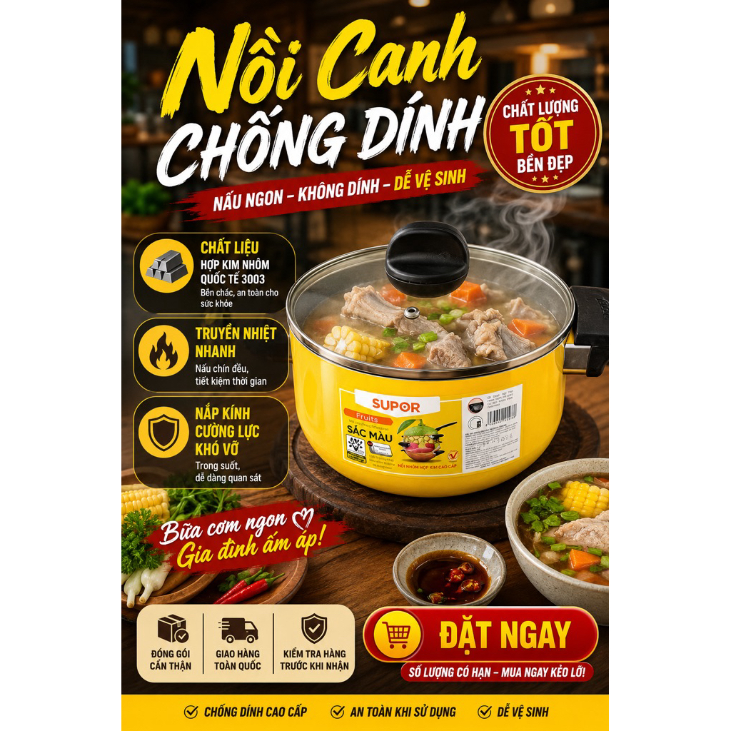 NỒI CANH CHỐNG DÍNH 20cm - Supor Fruits (Hàng khuyến mãi)