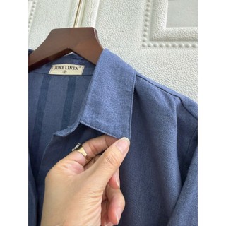 JUNE LINEN A06. Áo sơ mi nữ tay dài Linen bột. Form basic. Có size lớn.