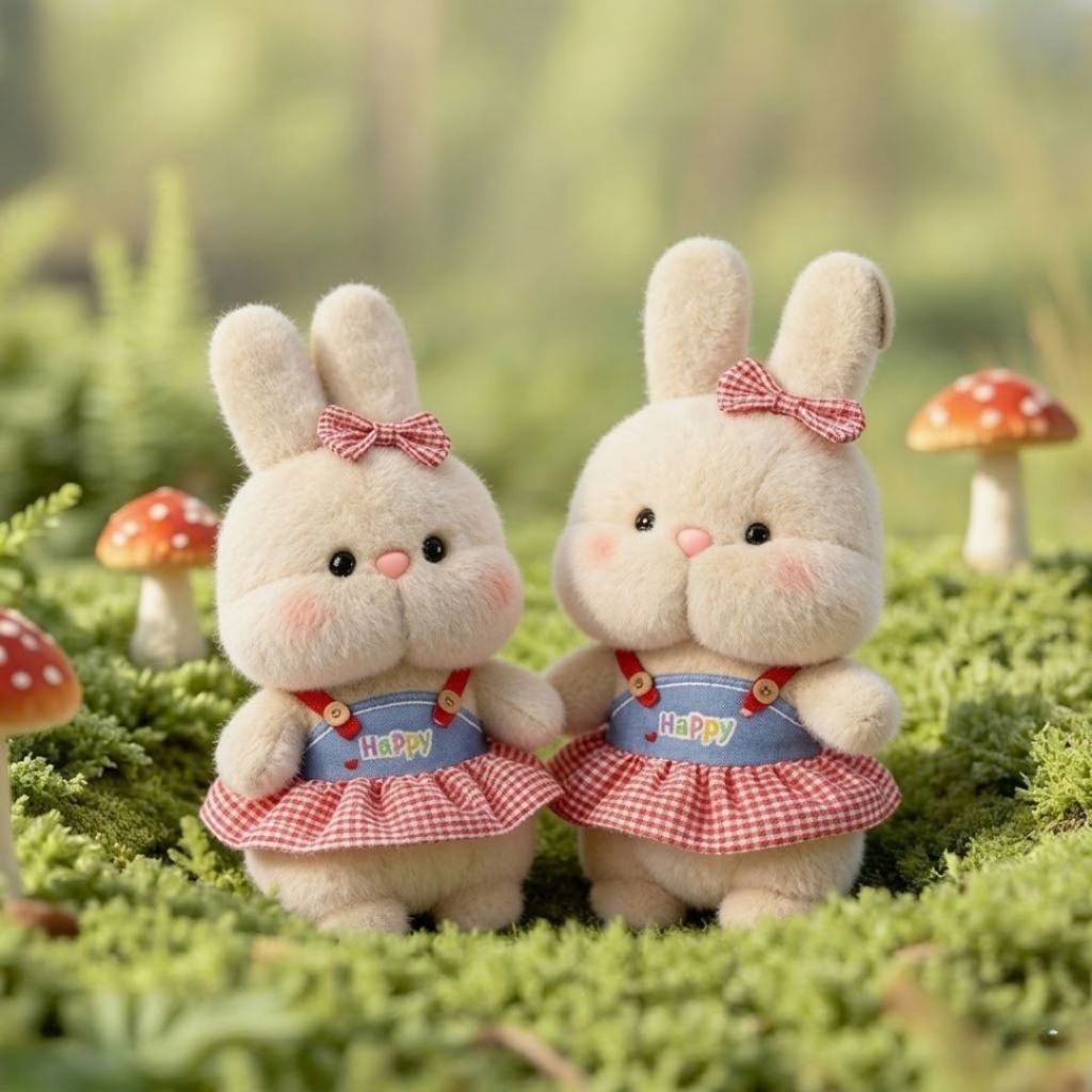 Gấu Bông Thỏ Má Phính Mặc Váy Yếm Dễ Thương, Thỏ Bông Mun Happy Lông Mềm Mại Quà Tặng Cho Bé,Bạn Gái