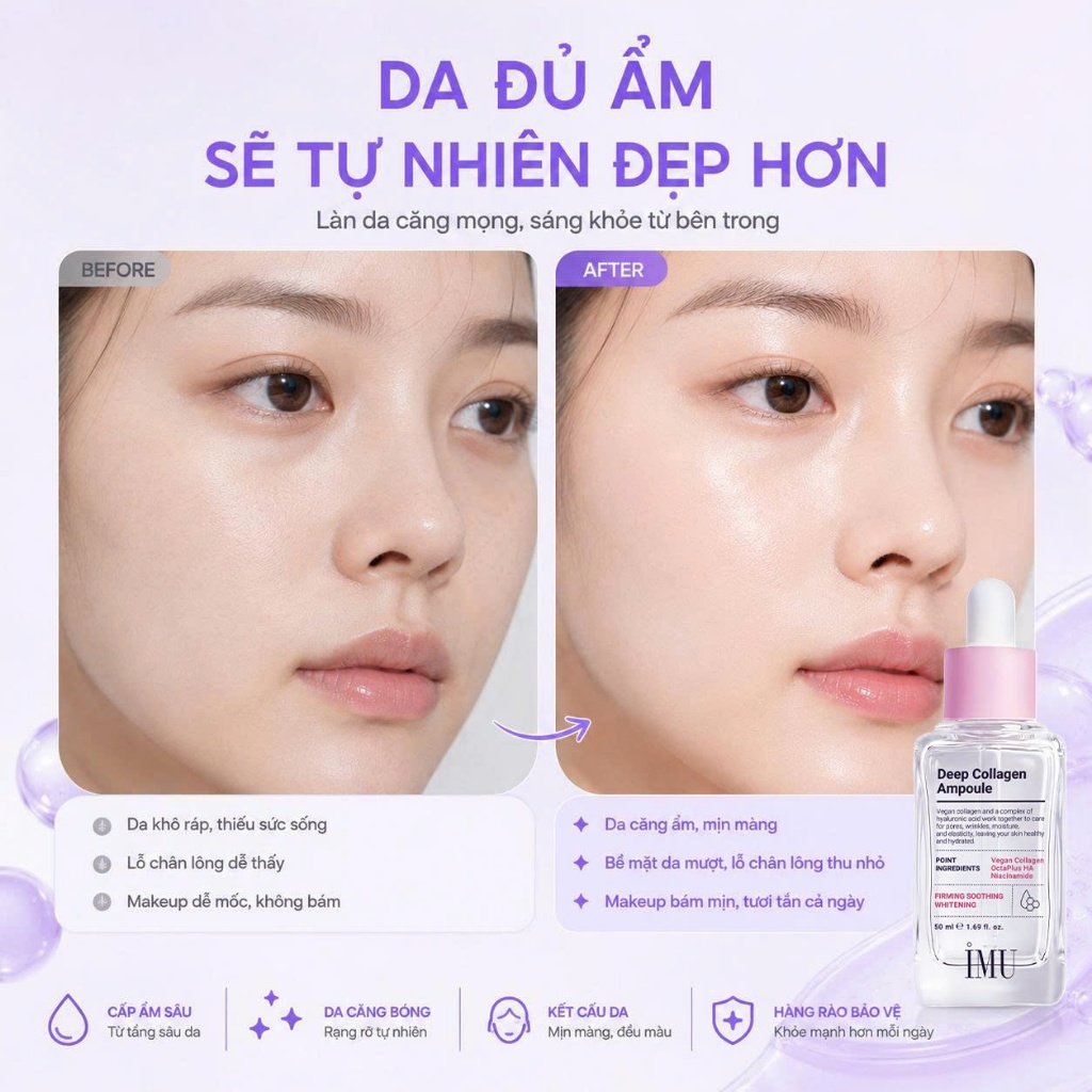 Tinh Chất Serum Phục Hồi IMU Deep Collagen Ampoule Cấp Ẩm Sâu Đa Tầng & Phục Hồi Da Tổn Thương 50ml