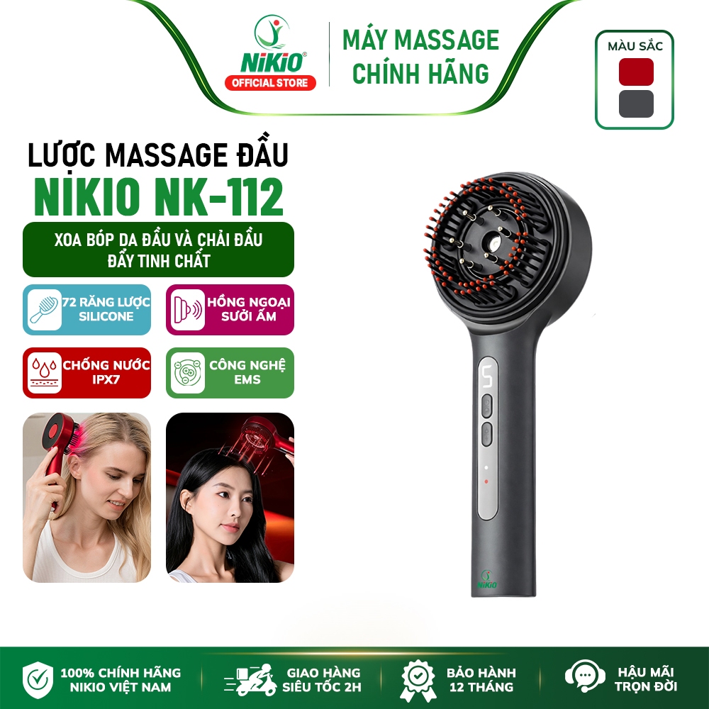 Lược Điện Massage Da Đầu Nikio NK-112 - Ánh Sáng Hồng Ngoại, Thư Giãn Hiệu Quả, Ngăn Rụng Tóc