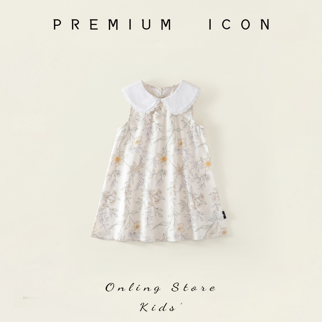 Váy Cho Bé Gái, Váy Thiết Kế Cổ Sen Họa Tiết Hoa Nhí Chất Liệu Cotton Mềm Mại Thoáng Mát