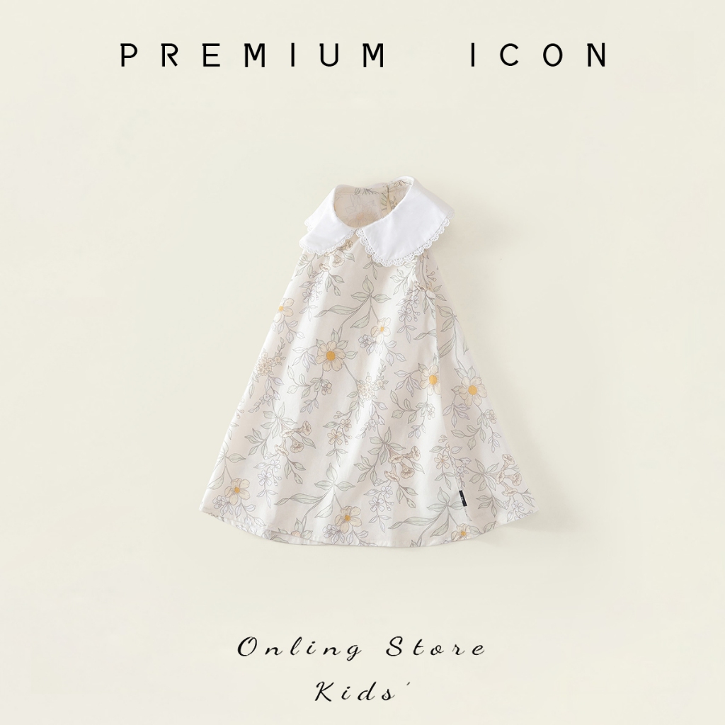 Váy Cho Bé Gái, Váy Thiết Kế Cổ Sen Họa Tiết Hoa Nhí Chất Liệu Cotton Mềm Mại Thoáng Mát