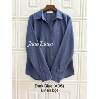 JUNE LINEN A06. Áo sơ mi nữ tay dài Linen bột. Form basic. Có size lớn.