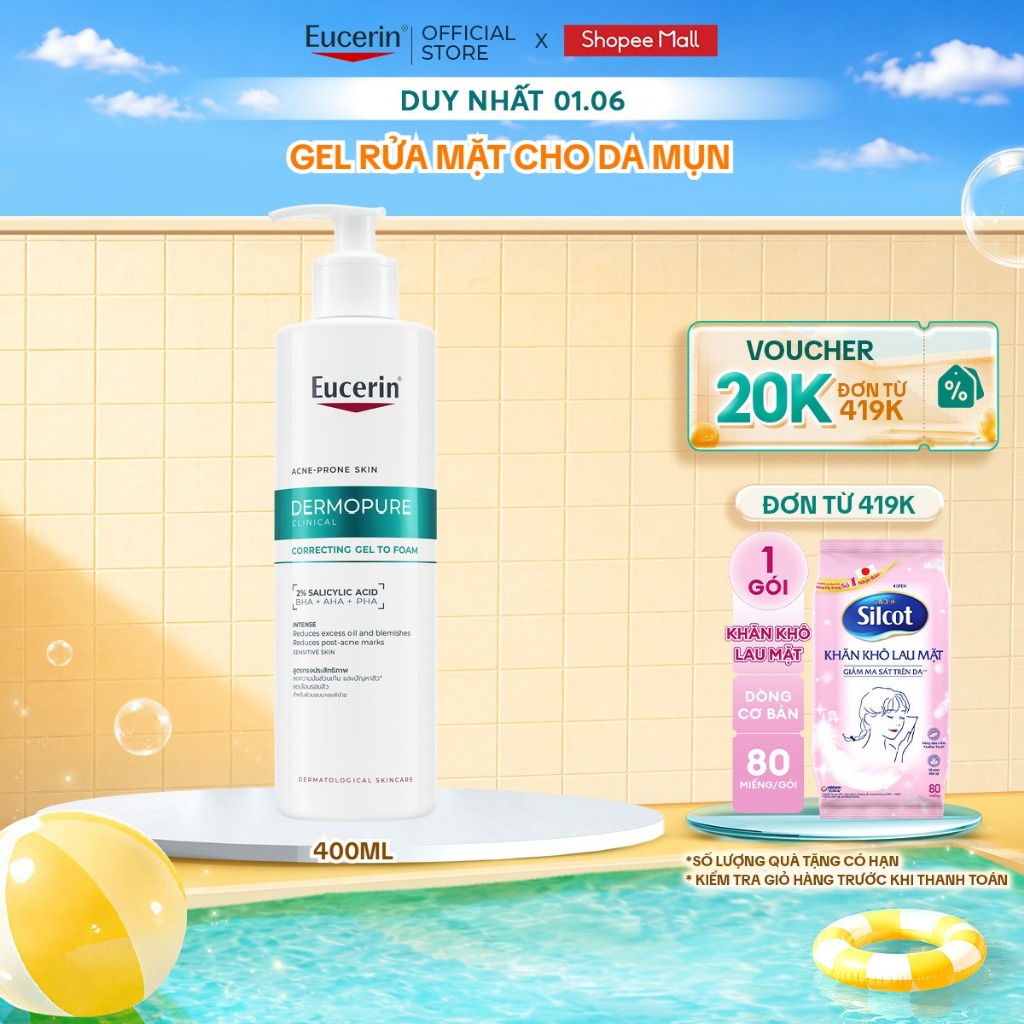 Gel rửa mặt cho da mụn Eucerin Eucerin® DermoPure Clinical Correcting Gel To Foam 400ml