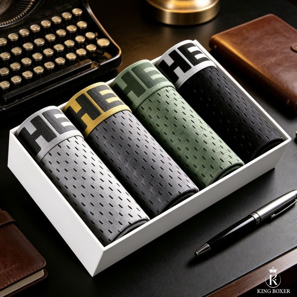 Sét 4 quần sịp nam thun lạnh thông hơi quần lót đùi nam boxer ship co dãn thoáng khí kháng khuẩn HELLO - KINGBOXER