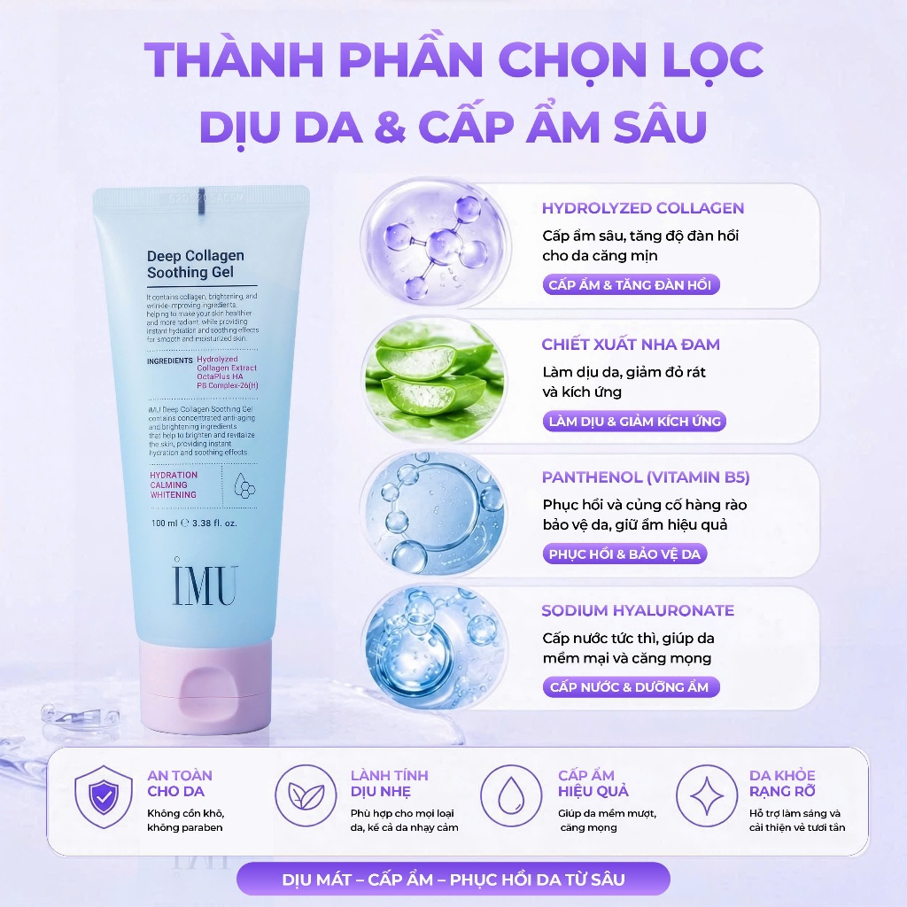 Gel Dưỡng Ẩm IMU Deep Collagen Soothing Gel Phục Hồi Da Làm Dịu Ngừa Mụn 100ml