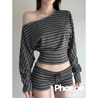 Set Quần Áo Trễ Vai Kiểu Dáng Sọc Ngang - Phoebe Studio [SET0047]