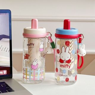 Bình Nước Thỏ Trắng Gấu Nâu Kèm Ống Hút Bình Nước Nhựa Tritan , Bảo Vệ Rò Rỉ Nước , Bình Nước Nhựa Cao Cấp